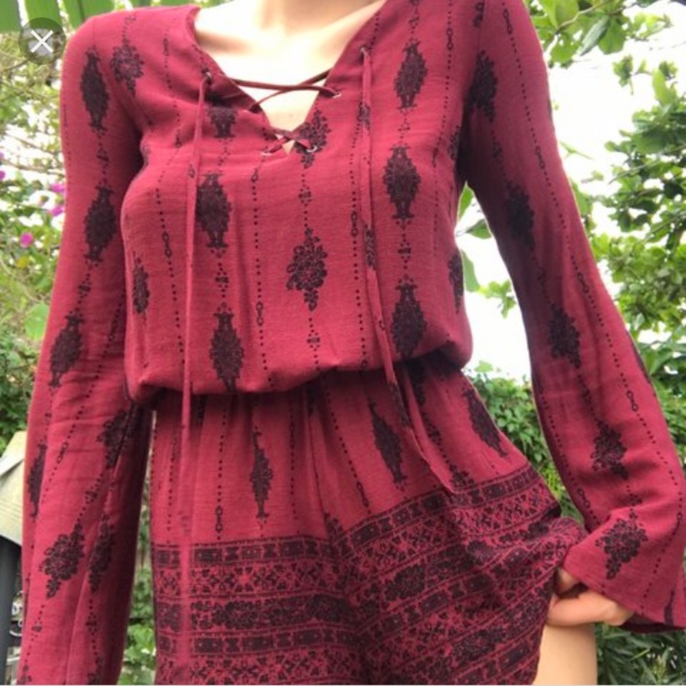 kylie and kendall long sleeve maroon romper